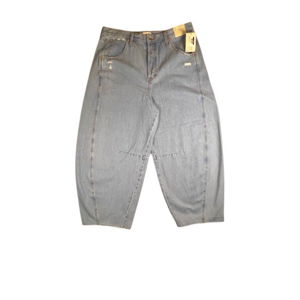 Barrel Leg Jeans Womens 14 High Rise Curved Light Wash Denim New